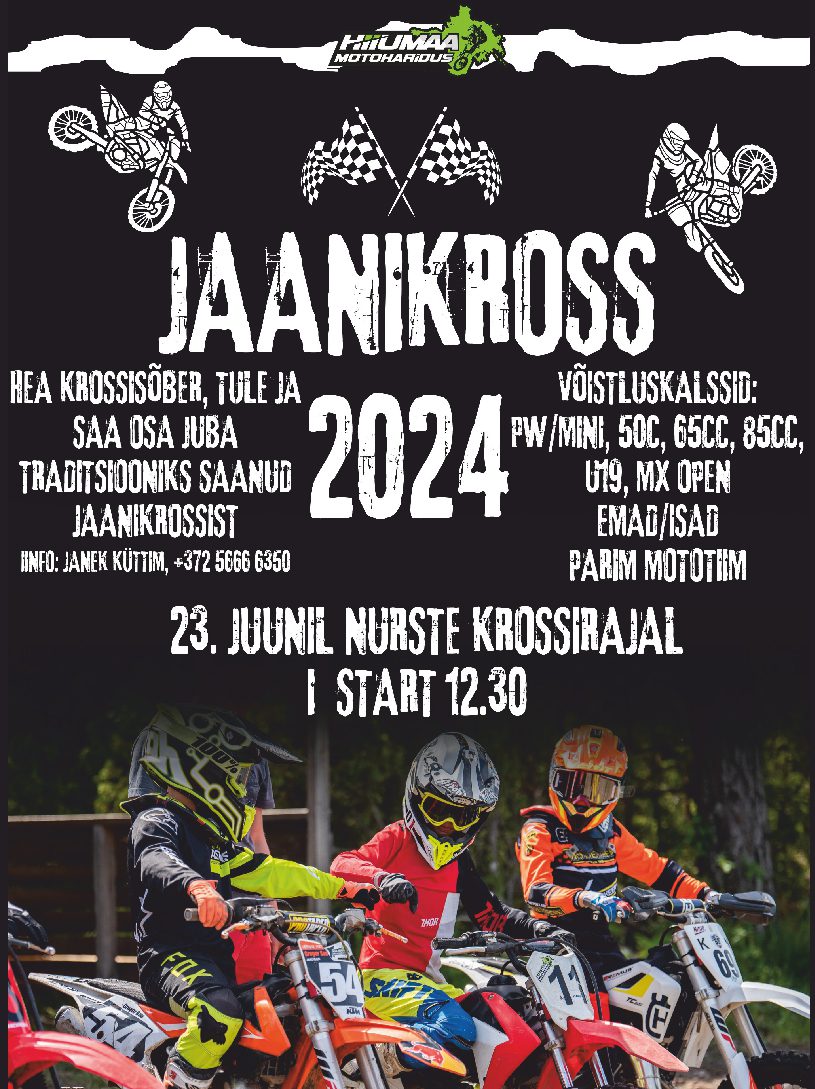 Sellel pühapäeval – 23. juunil toimub Hiiumaal, Nurste krossirajal traditsiooniline “Jaanikross”, kus võistlema on oodatud järgmised masinaklassid: 1. 50 Mini,