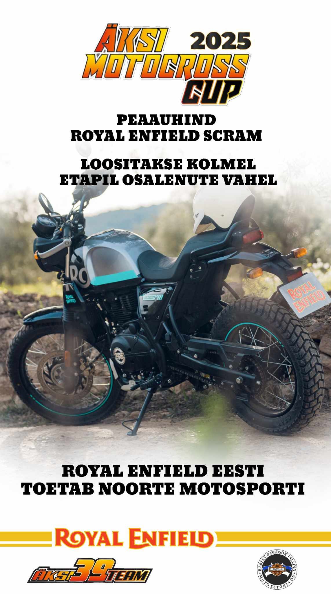 TULE OSALE JA VÕIDA TUTTUUS TSIKKEL ROYAL ENFIELD SCRAM PÄRISEKS! Royal Enfield Estonia paneb välja mega auhinna Äksi Motocross Cup-ile! Osale kõigil kolmel Äks