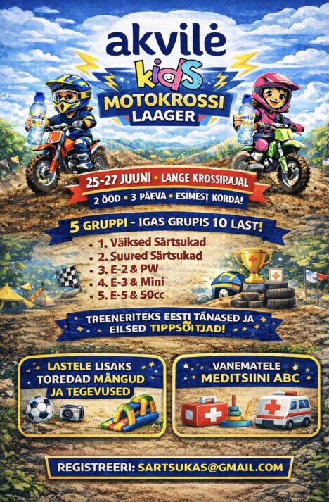 Akvile Kids motokrossi laager tuleb esmakordselt! Esmakordselt toimub Akvile Kids motokrossi laager, mida korraldavad Särtsuka sarja tegijad koostöös EMF-ga. As