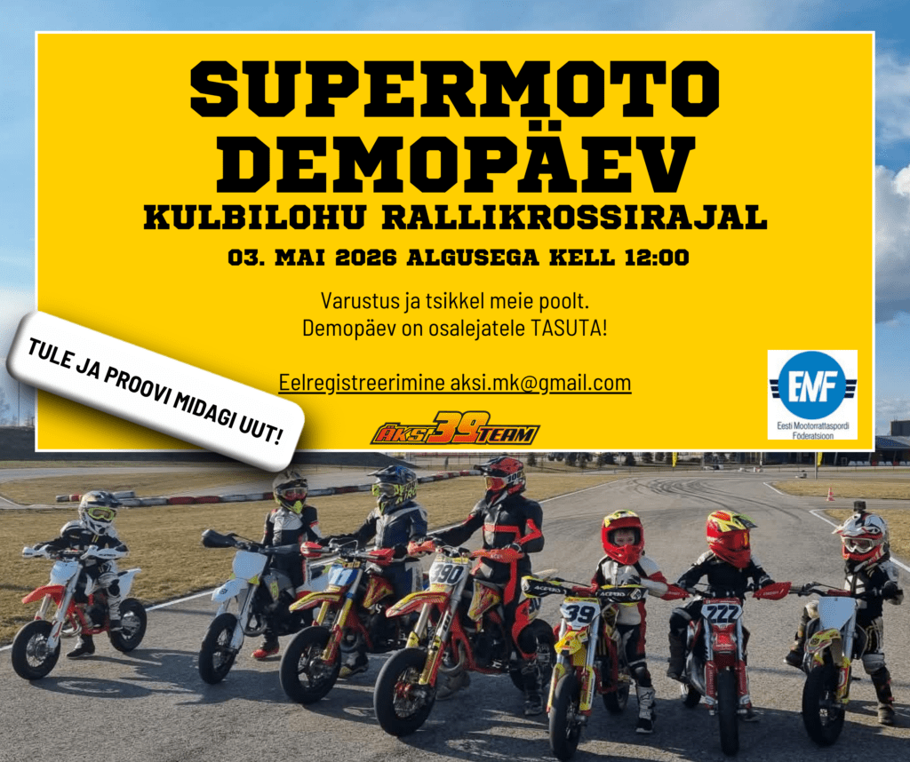   Ootame kõiki huvilisi, kes soovivad proovida supermoto mootorrattaga sõitu. Tule kindlasti kohale, sest see on hea võimalus veenduda, kui lihtne on ehitada kr
