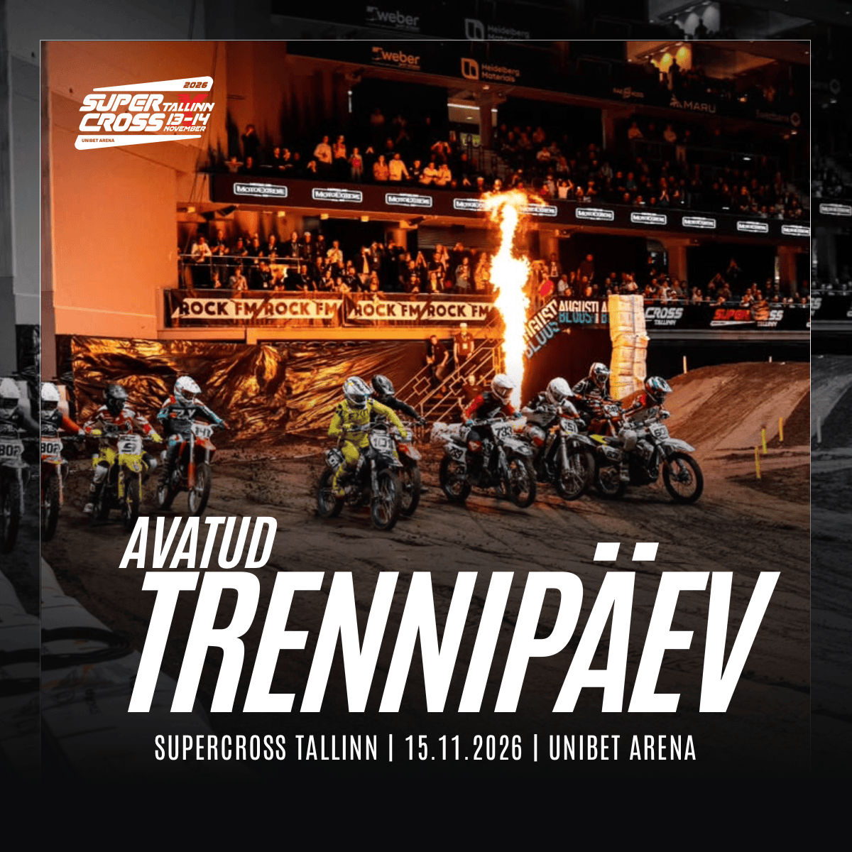 Pärast Supercross Tallinna võistlust jääb rada avatuks ka teistele sõitjatele. Pühapäeval, 15. novembril saavad noored ja harrastajad Unibet Arenal ise sõita sa